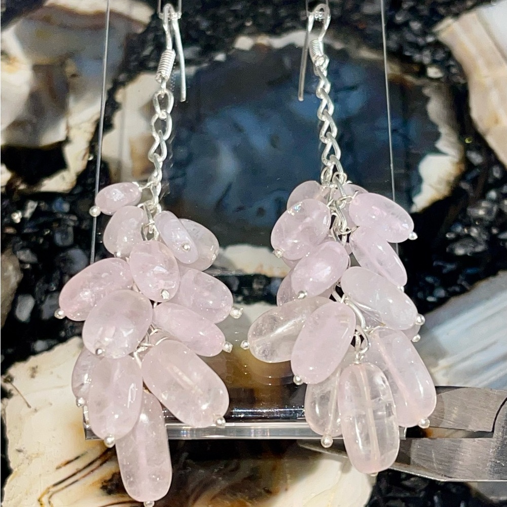 Pink Rose Quartz “Stone of Pure Love” Earrings 2 7/8”